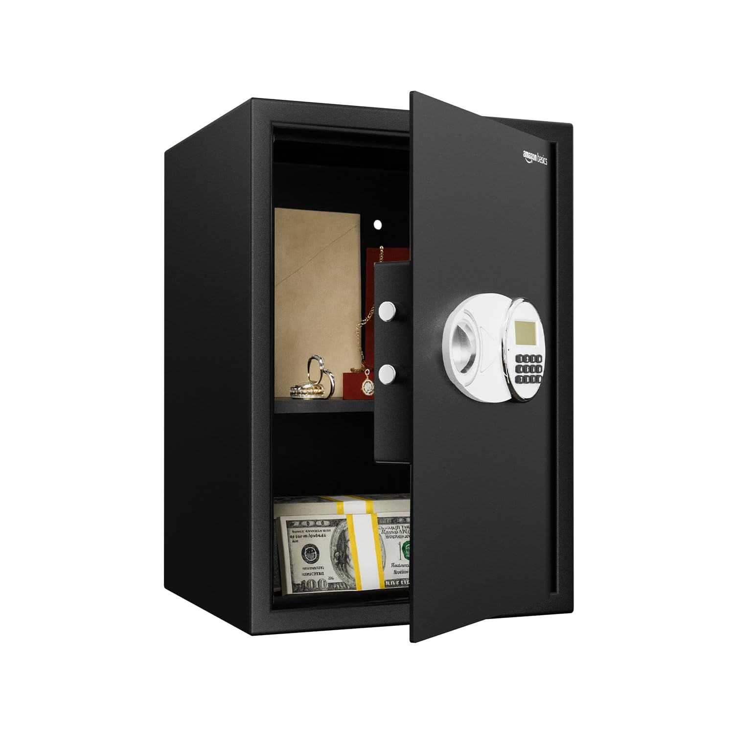 Amazon Basics Digital Safe With Keypad | Metal Safe Locker with LCD Display for Home, Office, Hotel | Gross Capacity - 58L (Net - 51L), Black