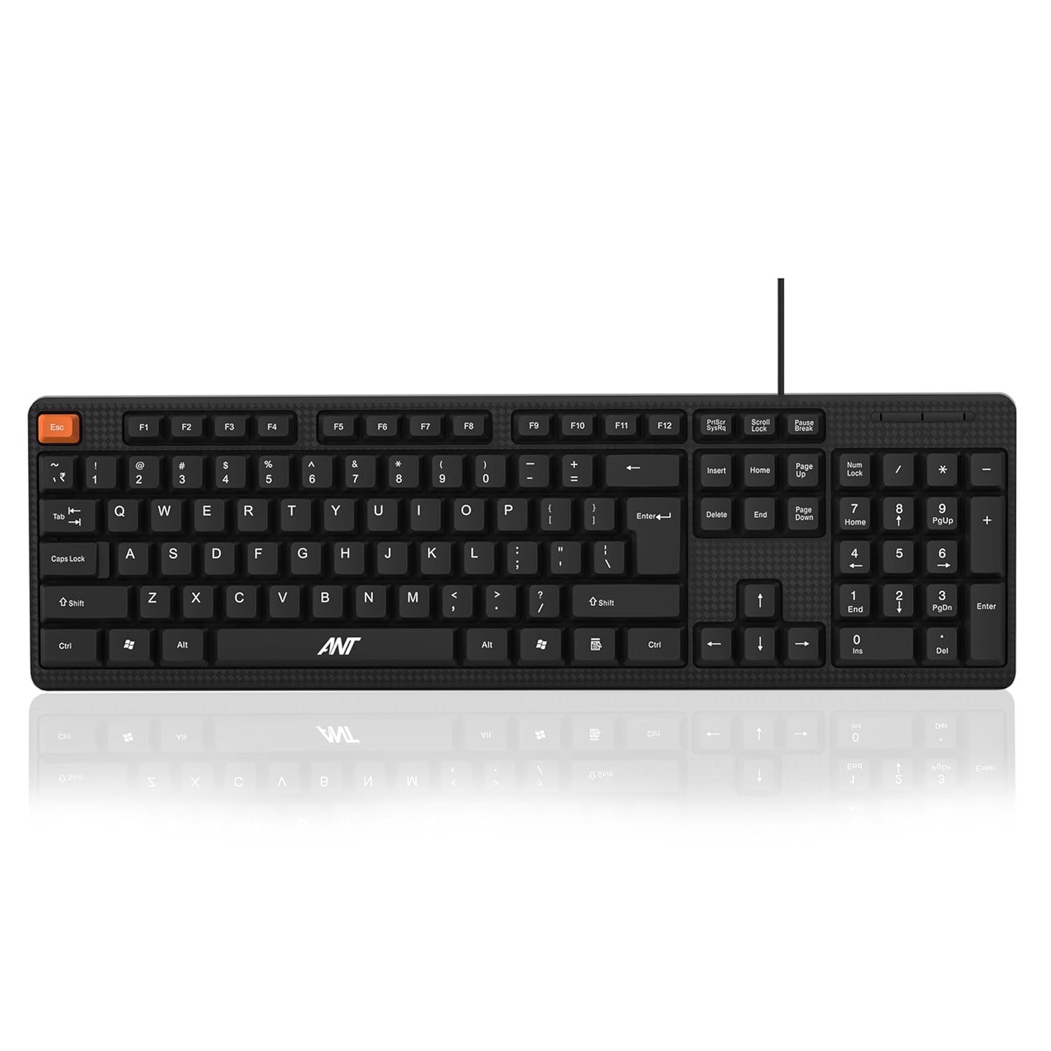 Ant Master 05 Wired USB Keyboard - Full-Size 104 Keys with Numeric Pad | Membrane Silent Typing, 1.3m Cable, Plug & Play | Ergonomic Office & Home Keyboard for PC, Laptop, Mac & Linux – Black